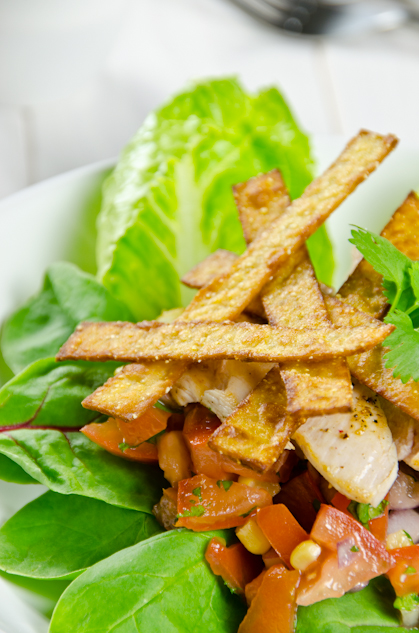 Chicken and corn strips salad
